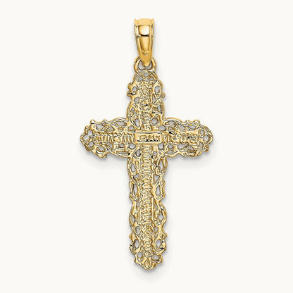 Cross w/ Filigree Lace Trim Charm, 14K