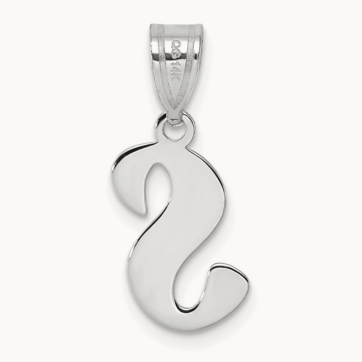 Polished Script Initial Pendant — 14K White Gold, S