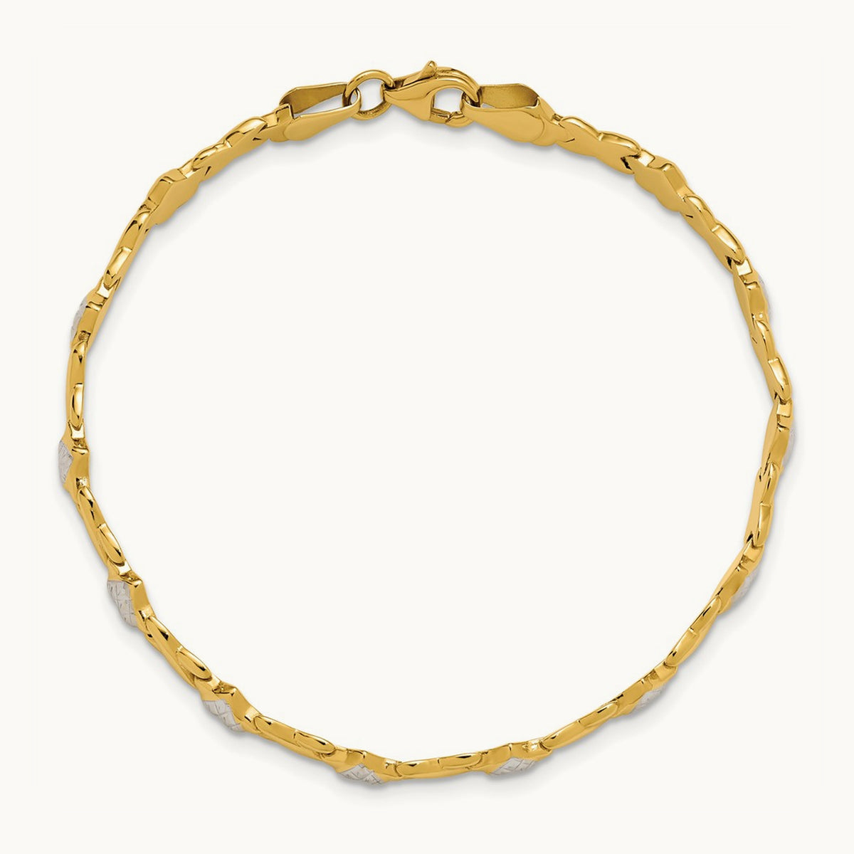 Polished Heart and X Bracelet with rhodium — 7mm