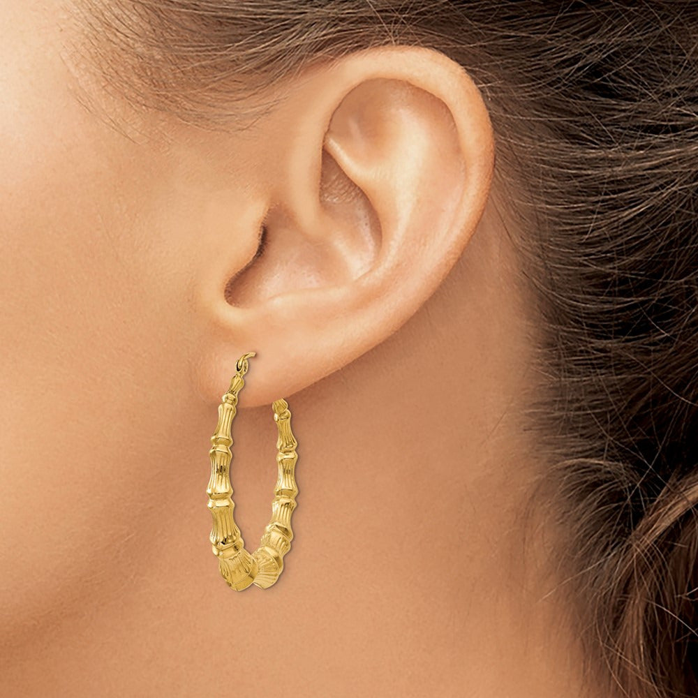 Polished Bamboo Hoop Earrings — 14K Yellow Gold, 34.5mm