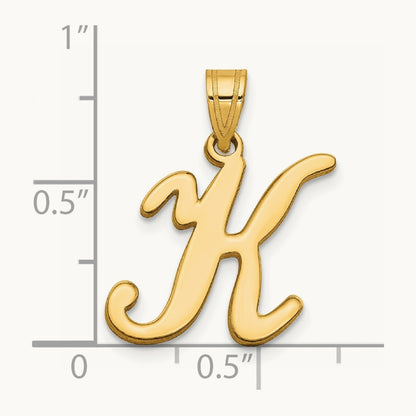 Script Letter K Initial Pendant, 14K