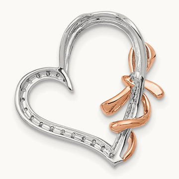 Diamond Polished Heart w/Bow Chain Slide, 14K White with Rose Gold