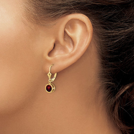 Garnet Leverback Earrings — 14K Yellow Gold