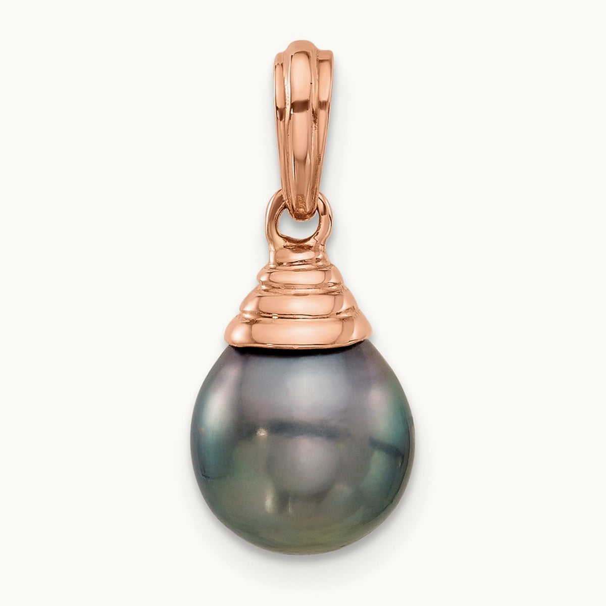9- Teardrop Black Saltwater Tahitian Pearl Pendant — 14K Rose Gold
