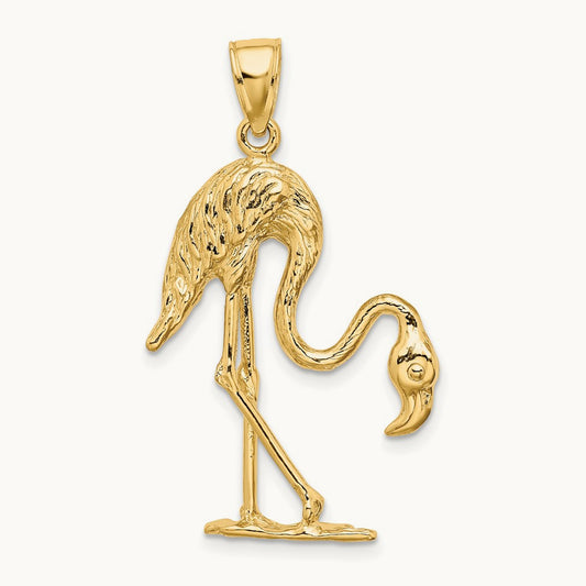 3-D Textured Flamingo Charm — 14K Yellow Gold, 35mm