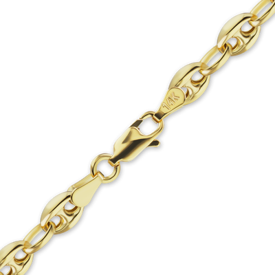 Classic Puffed Mariner Link Semi-Solid Anklet in 14K yellow gold
