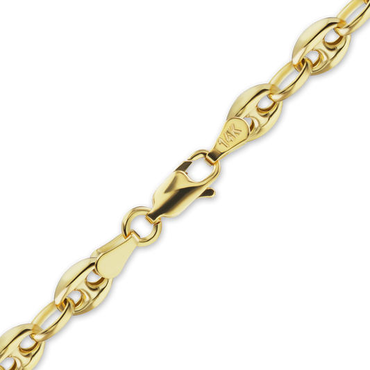 Classic Puffed Mariner Link Semi-Solid Anklet in 14K yellow gold