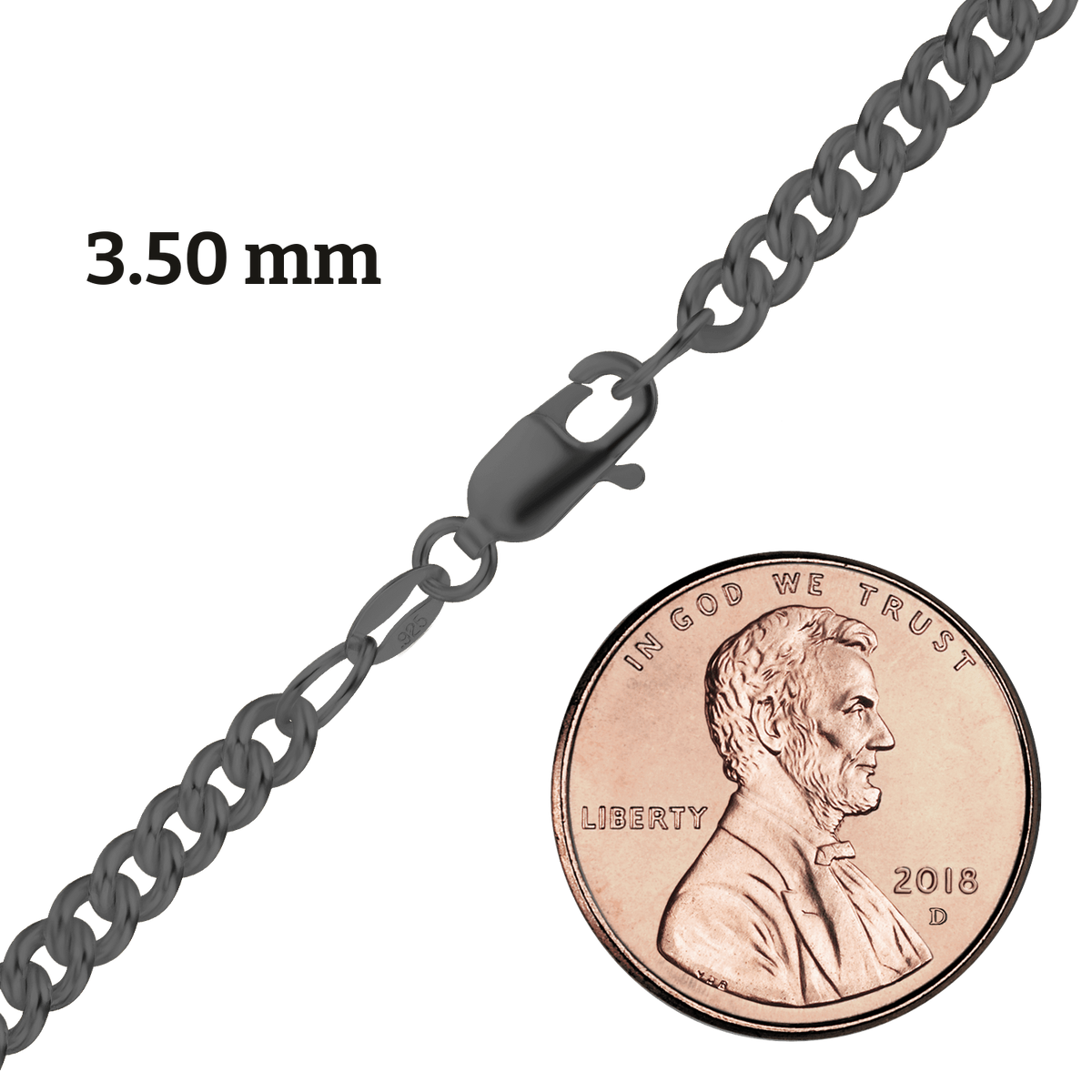 Mittelgroße, runde Panzerkette aus Sterlingsilber - Schwarzrhodium