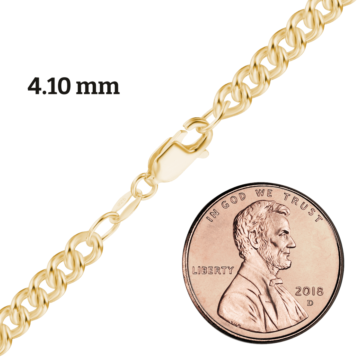 Medium Round Curb Necklace in Sterling Silver, 18K Yellow Gold Finish