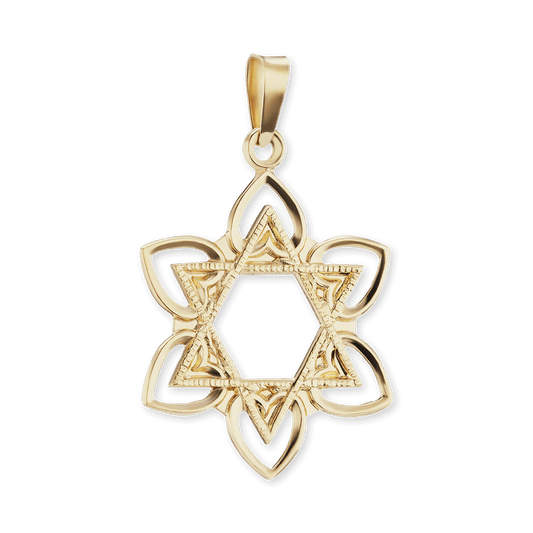 Davidstern-Anhänger mit Blume aus 14-karätigem Gelbgold