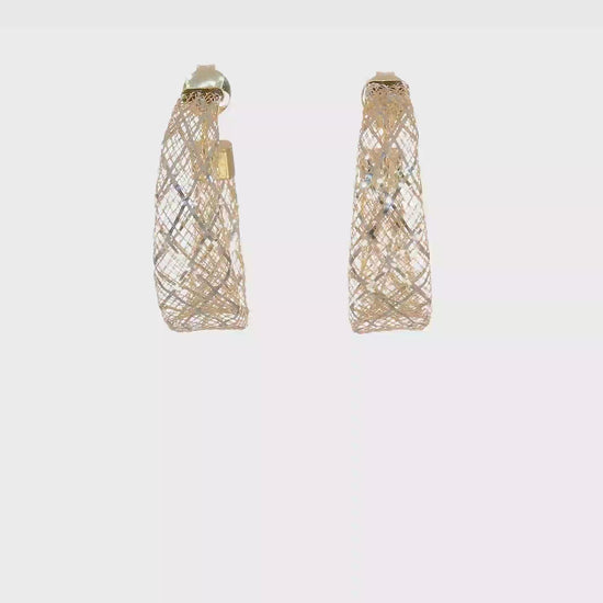 Mesh Stretch Hoop Earrings, 14K Two-Tone Gold
